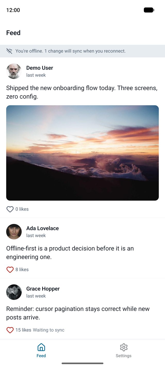 The feed offline on Android, with a like waiting to sync